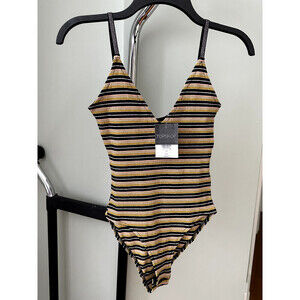 Topshop Women's Sleeveless Bodysuit In Metallic Stripe Size 4